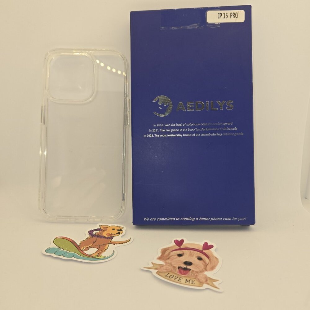 Apple‎ Clear Case with MagSafe for iPhone 15 Pro With Dog Puppy Stickers Surfing